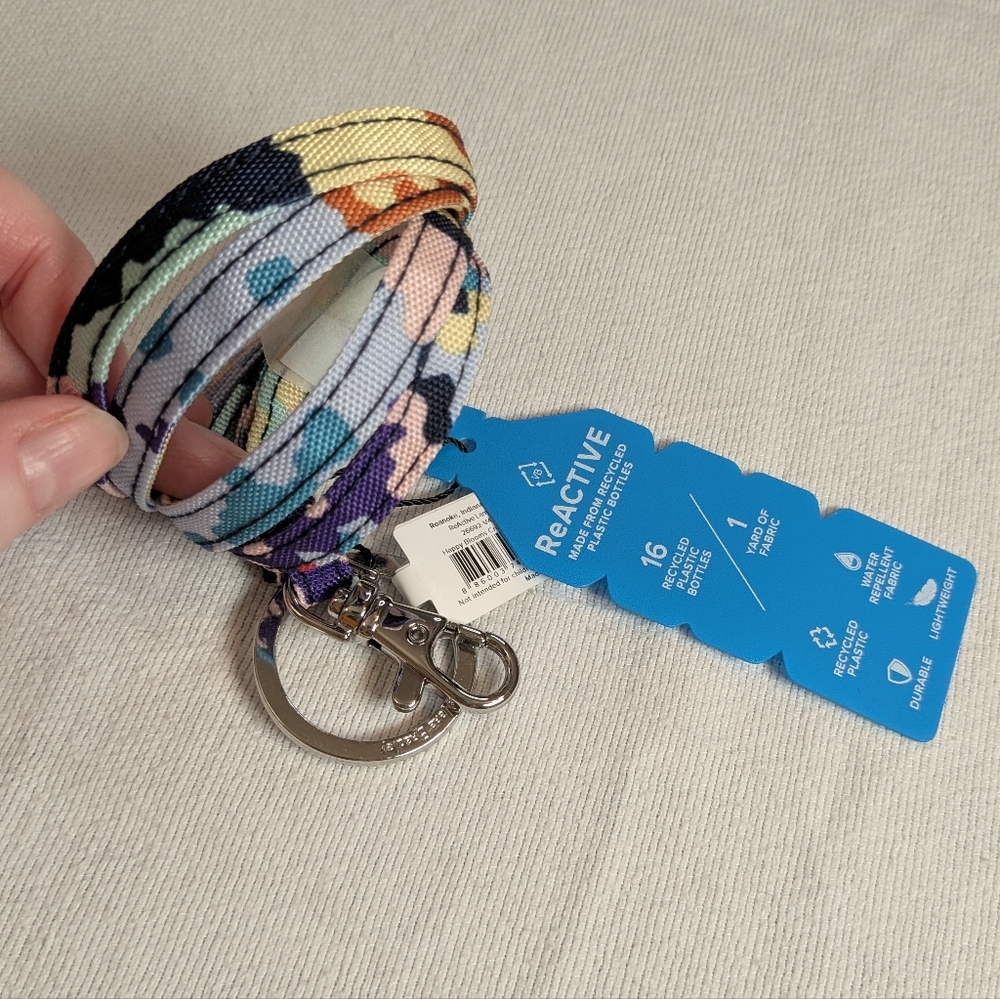 Vera Bradley Lanyard Happy Blooms Cross Stitch in Pastel Hues